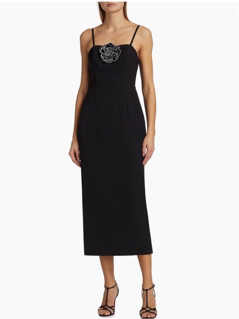 MILLY Allison Rosette Embellished Midi Dress in Black - Picture 3 of 13